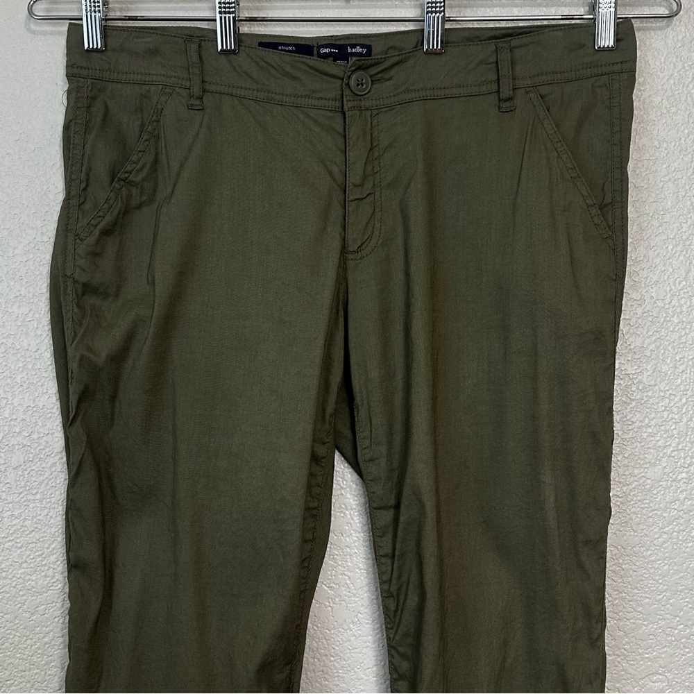 GAP Linen Blend Hadley Stretch Olive Green Capri Women's Pants, 14 - Picture 2 of 11